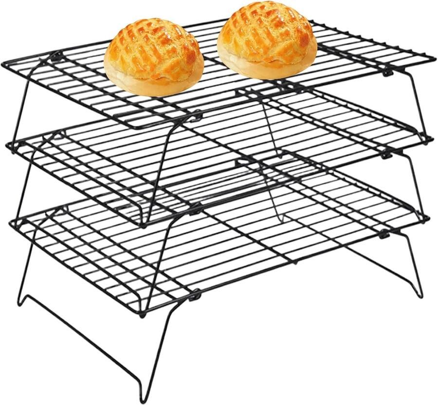 Koelroosters Voor Koekjes Bakroosters Stapelbaar Bakken En Koken Koolstofstaal Constructie 35 x 25 cm Zwart