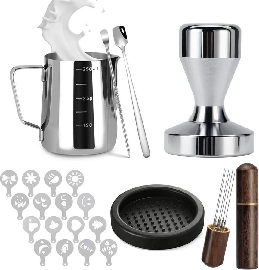 Koffie Accessoires Set Barista Gereedschap Espresso Maken 22 Delig Compleet 51mm Zilver