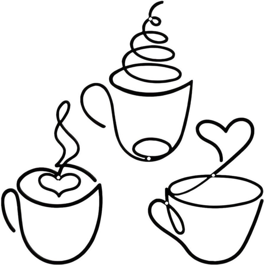 Koffie Cup Wanddecoratie Koffie Bar Decoratie Keuken Aankleden Set van 3 335 Gram Zwart