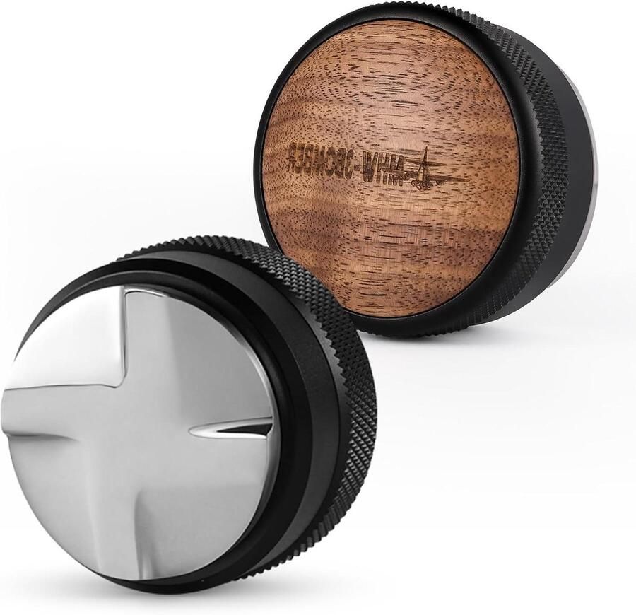 Koffie Distributeur Espresso Tool Gelijkmatige Verdeling Verstelbare Hoogte 53.35mm Basis Zilver Hout