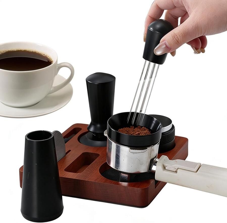 Koffie Distributeur Set Barista Hulpmiddelen Espresso Bereiden Ergonomisch Anti-Slip 51 mm Poederpers Zwart