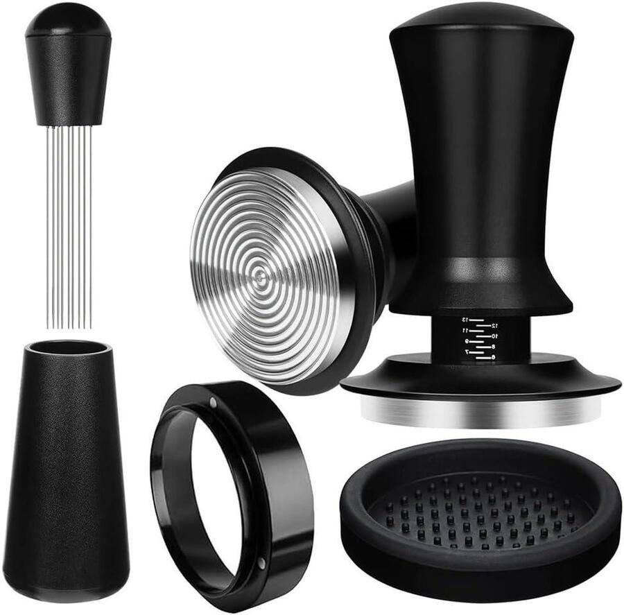 Koffie Distributie Set Espresso Hulpmiddelen Perfect Espresso Zetten Veerbelaste Stamper 58mm Zwart