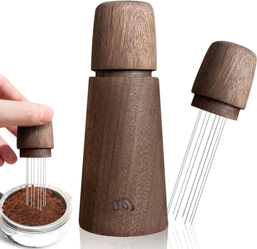 Koffie Distributie Tool Naaldverdeler WDT Espresso Bereiden Walnoothouten Handvat 13.2 x 8 x 5.1 cm Walnoot