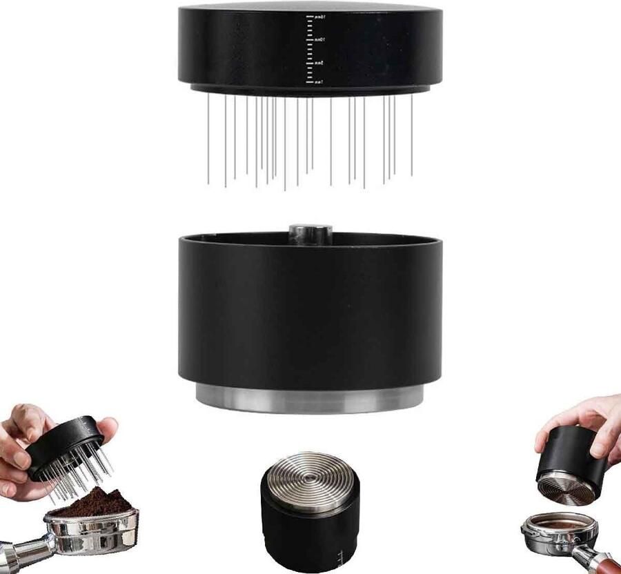 Koffie Distributor Tamper Espresso Tool Set Espresso Bereiding 3-in-1 Design 51mm Zilver