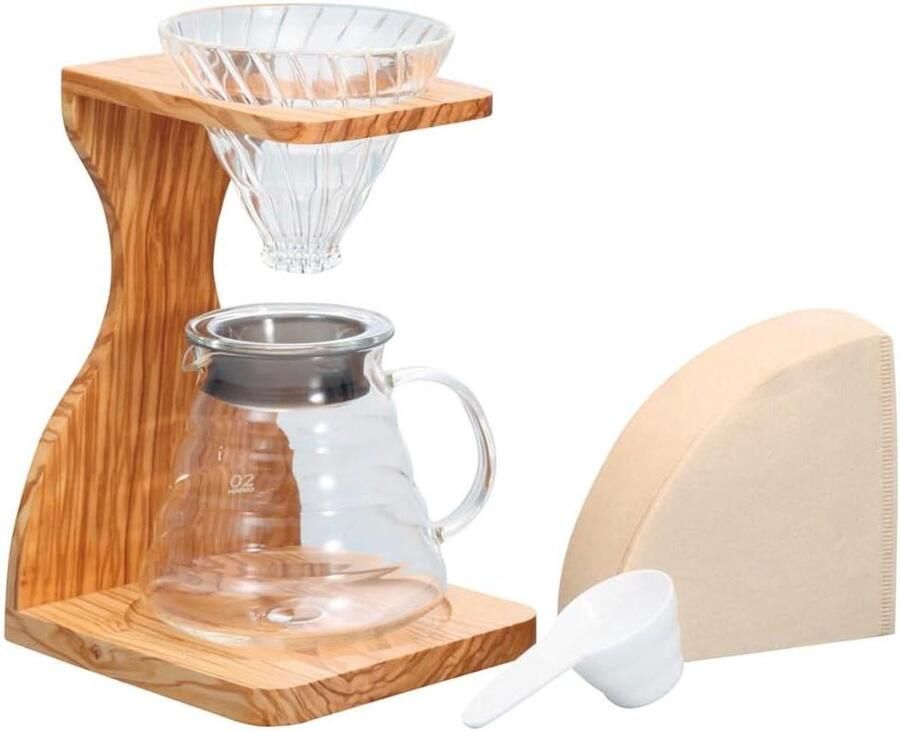 Koffie Dripper Set Koffiezetapparaat Koffiebereider Koffie Zetten Olijfhouten Standaard 20 x 15 x 30 cm Bruin