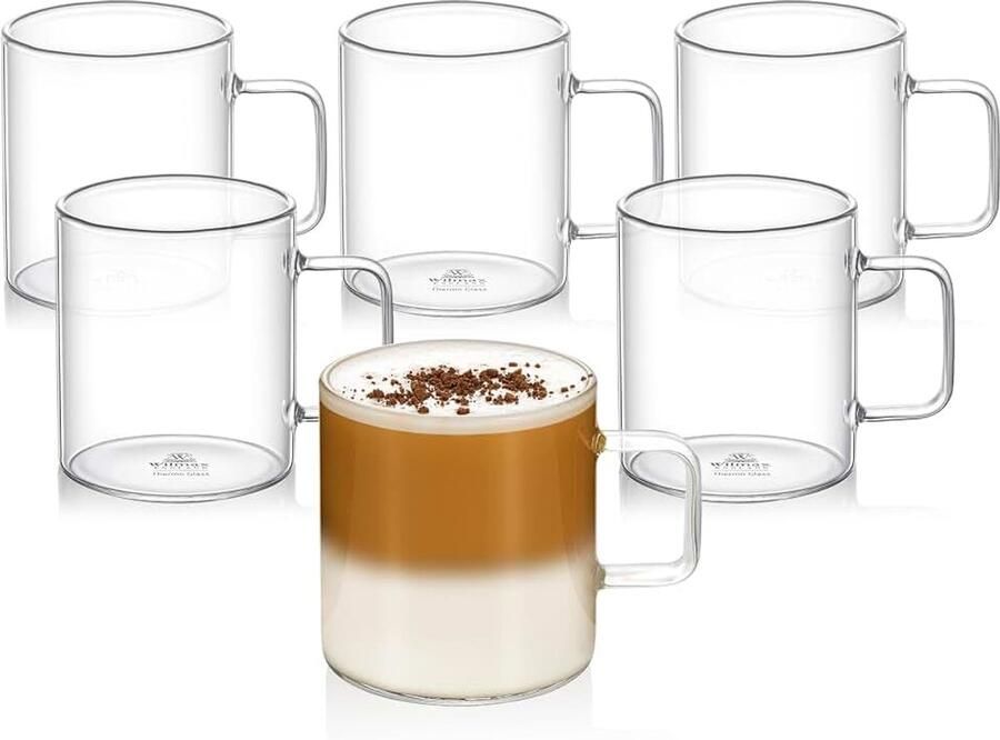 Koffie- en theeglazen met handvat 6 250 ml glazen voor warme en koude dranken koffieglazen glühweingglazen sapbekers water