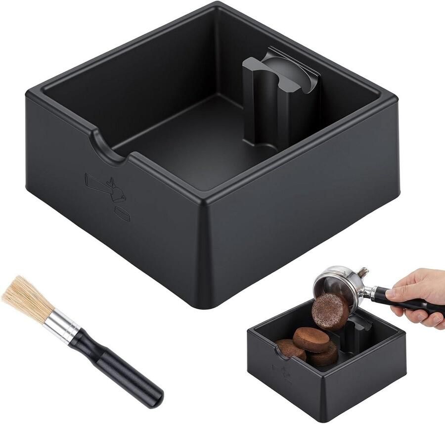 Koffie klopbox Espresso afvalbak Koffiedik verwijderen Stille siliconen 16.5 x 16.5 x 7.5 cm Zwart