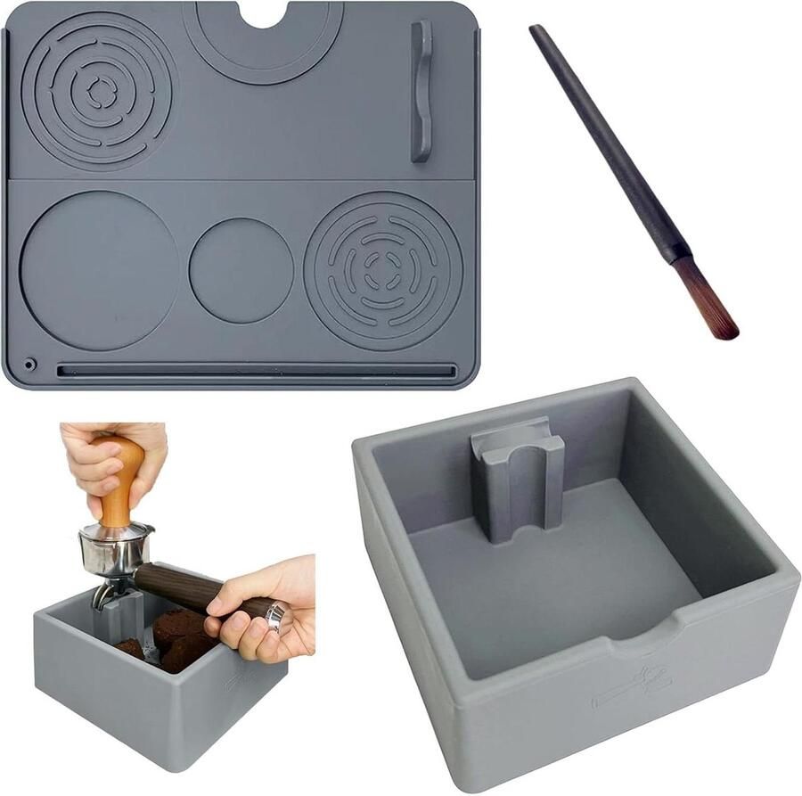 Koffie Klopdoos Mat Espresso Station Barista Werkruimte 3-in-1 Systeem 20x25cm Mat Grijs