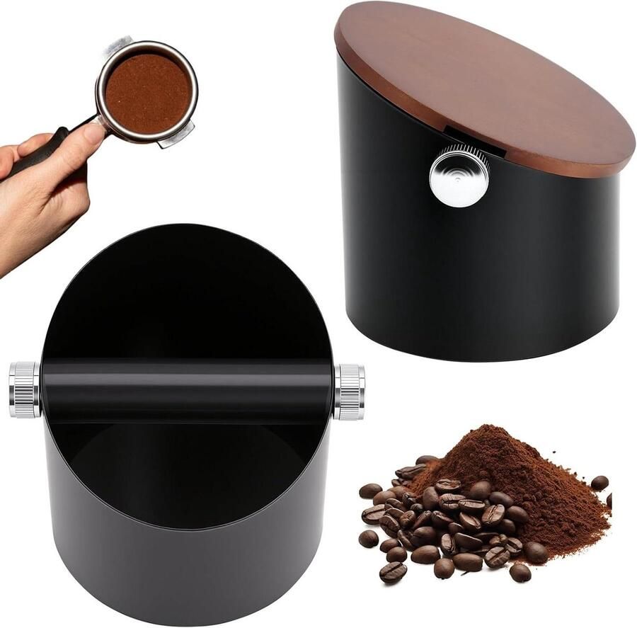 Koffie klopdoos met deksel Roestvrijstalen Espresso Knock Box Antislip rubberen basis Verwijderbare klopstang