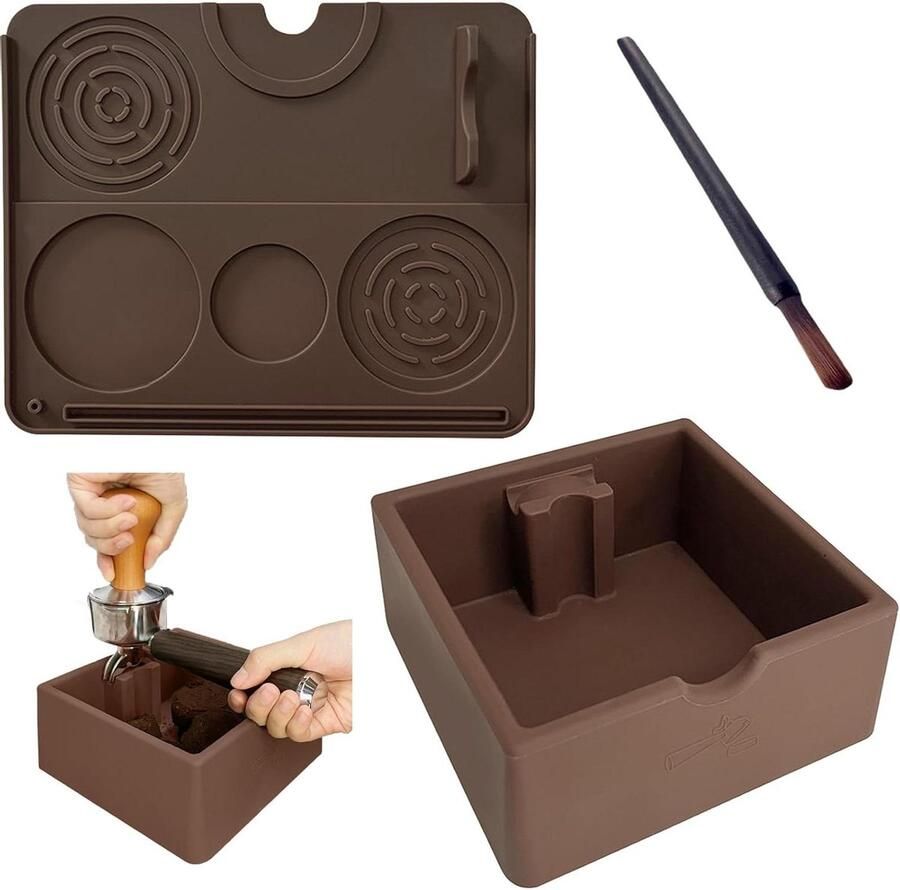 Koffie Klopdoos Set Espresso Mat Borstel Koffie Bereiden 3-in-1 Barista Werkruimte 20x25cm Bruin