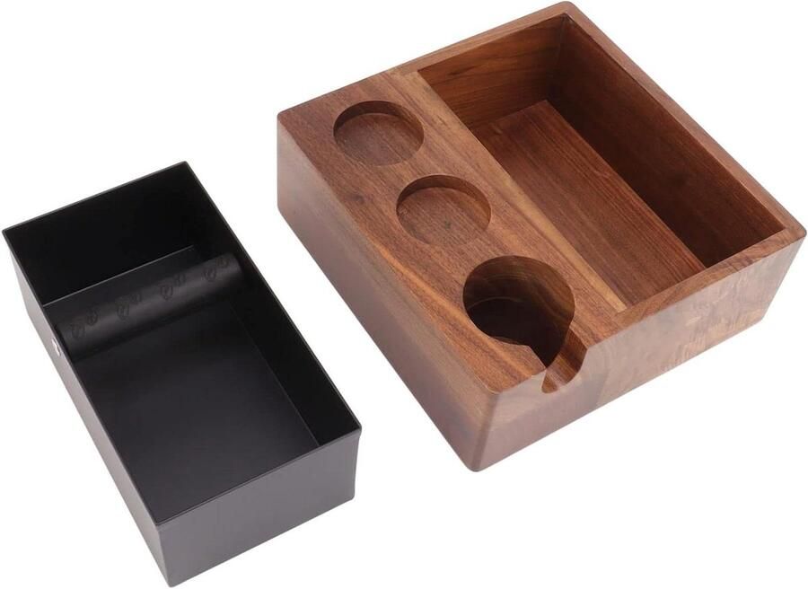 Koffie Knock Box Espresso Afklopbak Barista Werkplek Walnotenhout met 3 Gaten 51 54mm Bruin