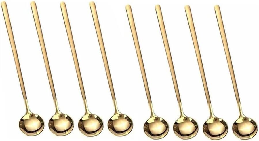 Koffie Lepels Roerlepels Theelepels Drankjes Roeren Lange Handgrepen 17 cm 8 Stuks Goud