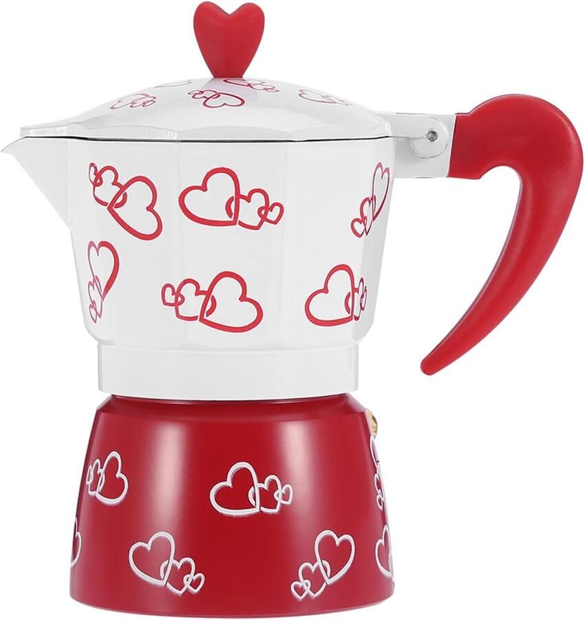 Koffie Moka Pot Aluminium Kookplaat Koffiezetapparaat Italiaanse Stijl Kookplaat Koffiezetapparaat rood Moka Koffiepot voor Thuis en op Kantoor (Rode harten wees voorzichtig)
