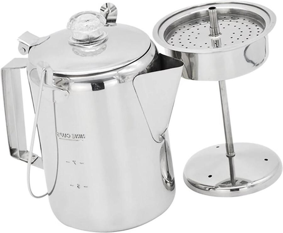 Koffie Percolator Koffiezetapparaat RVS Koffie Zetten Scharnierend Deksel 9 Cups Zilverkleurig