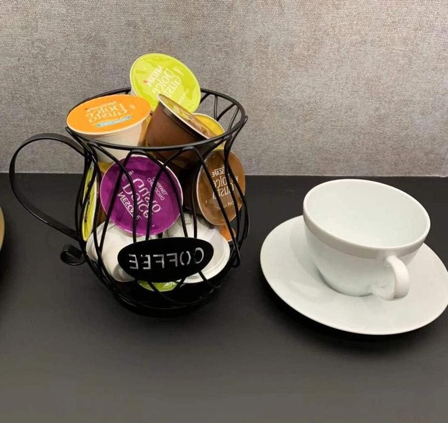 Koffie Pods Houder Opbergmand Espresso Keuken Teller Opslag Koffiemok Ontwerp 5.75 Inch Hoogte Zwart