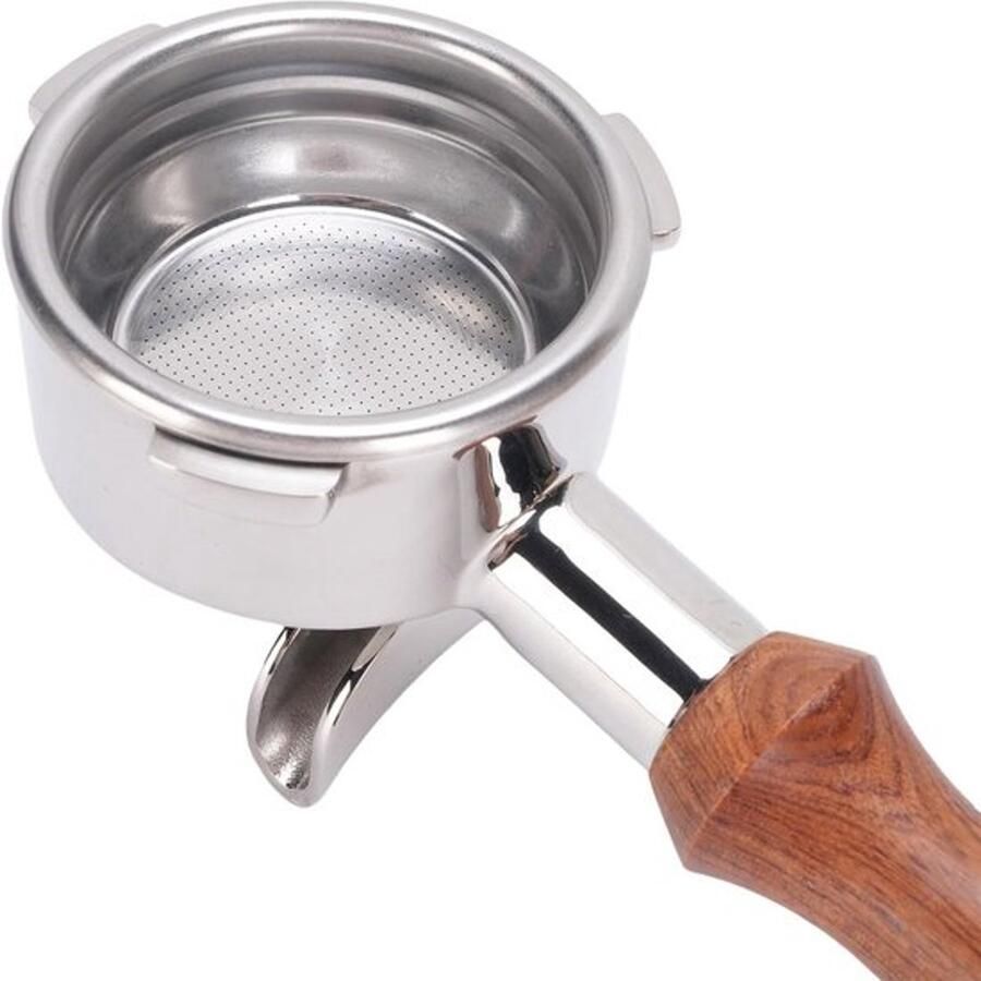 Koffie Portafilter 58mm met Dubbele Tuit van RVS en Houten Handvat Geschikt voor Universele Koffiemachines voor Perfecte Extractie en Smaak