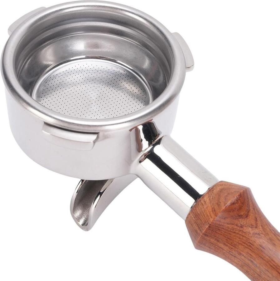 58mm Dubbele Uitloop Koffieportafilter van RVS met Houten Handvat Geschikt voor Universele Koffiemachines voor Perfecte Extractie en Smaak