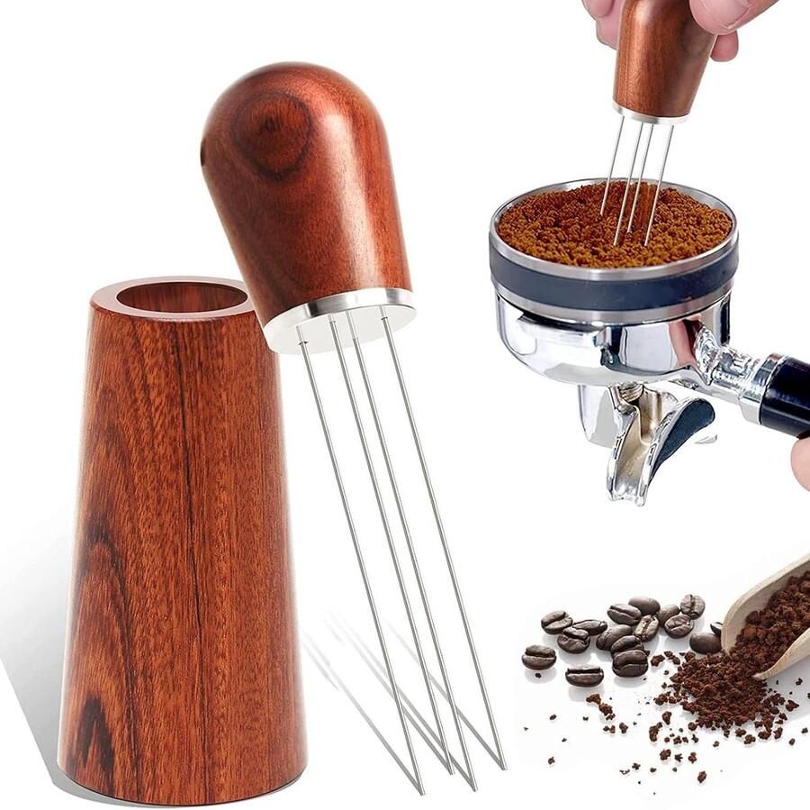 Koffie Roerder Espresso Naalden Espresso Bereiden Met Houten Sokkel 4x 0.7mm Houtnerf