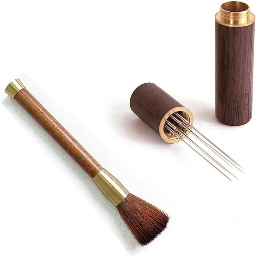 Koffie Roerder Set Naald Distributie Espresso Bereiden Met Houten Opslag 12 x 2 x 2 cm