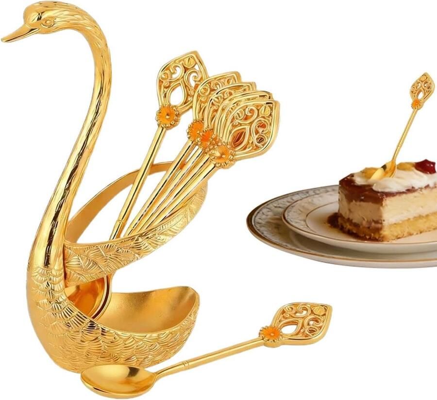Koffie roerlepels Theemixers keukengerei Dranken mengen Elegant zwanenontwerp 6 stuks Goud