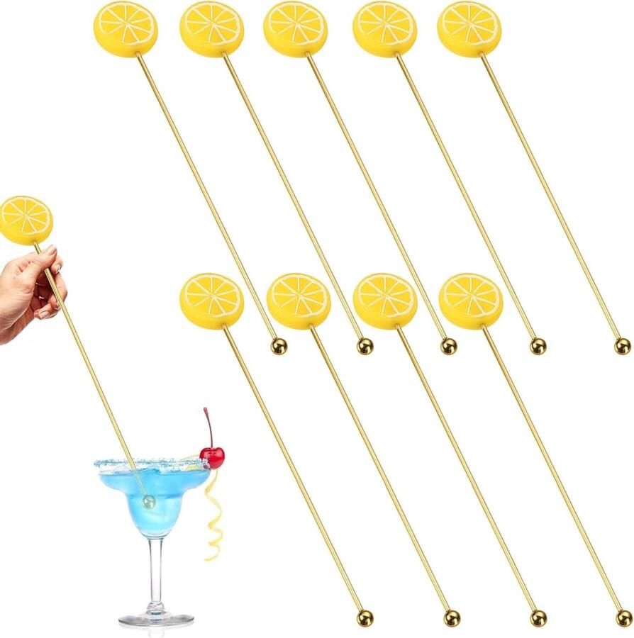 Koffie Roerstaafjes Mengstick Drank Cocktails Maken Antislip Handgreep 10 stuks Goud