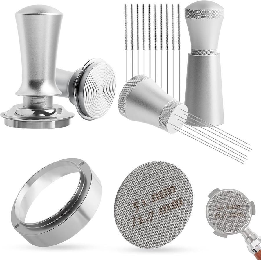 Koffie Sabotage Set Espresso Accessoires Perfect Espresso Maken Complete Barista Kit 51mm Diameter Zilver