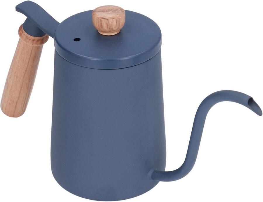 Koffie Schenkkan Waterkoker met tuit Koffie bereiden Houten handvat 600 ml Blauw - Foto 1