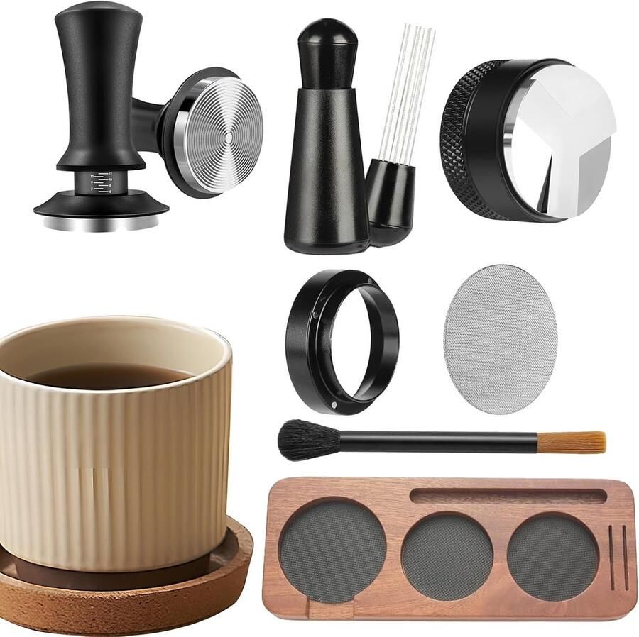 Koffie Stamperset Espresso Accessoires Nauwkeurig Zetten 7-delige Set 51 mm Houtkleurig