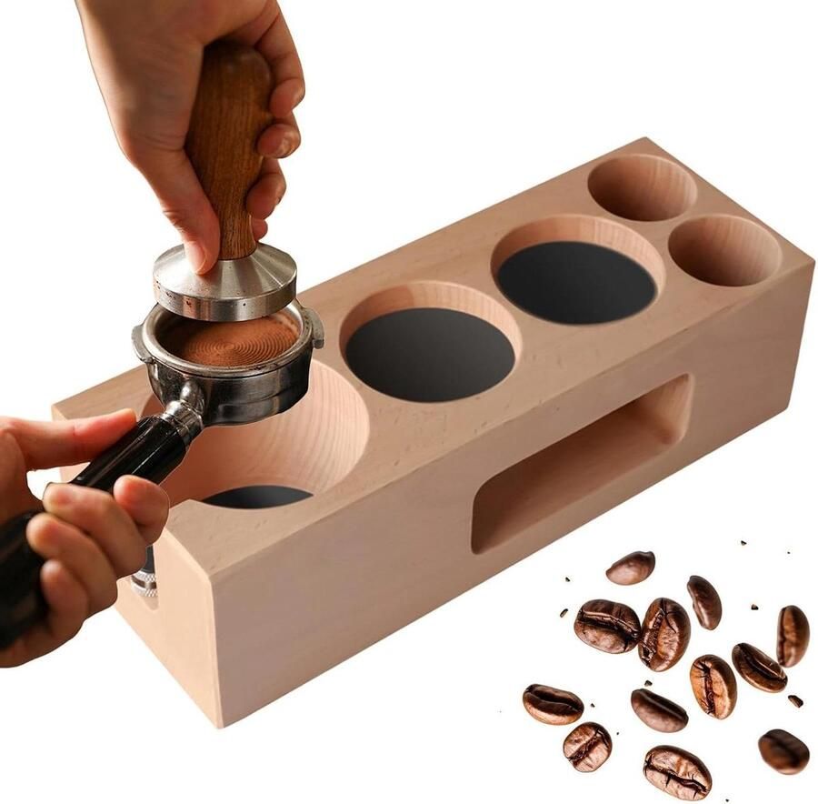 Tamper Station Koffie Organizer Espresso Bereiding Massief Houten Constructie 51 54 mm Natuurlijk Hout