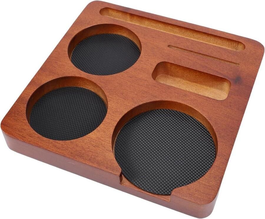 Koffie Stopstation Tamperhouder Espresso Bereiden Antislip Walnoothout 19x18x3 cm Bruin