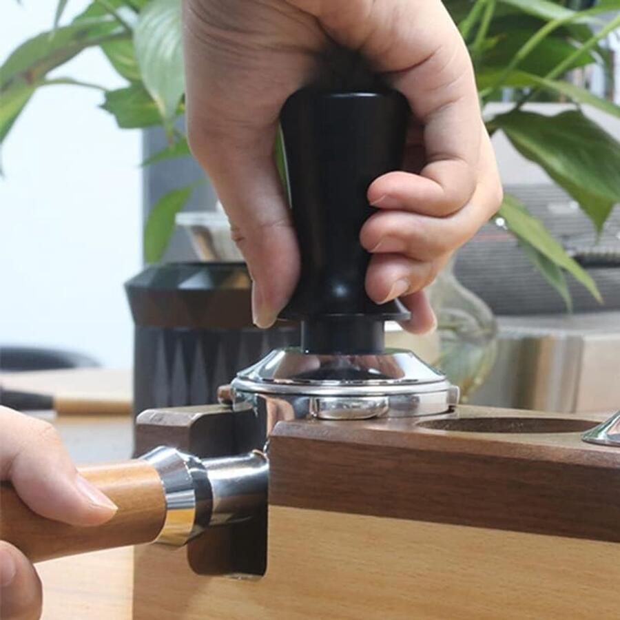 Koffie Tamper Espresso Aanstamper Perfecte Espresso Constante Druk Veer 51mm Diameter Zwart