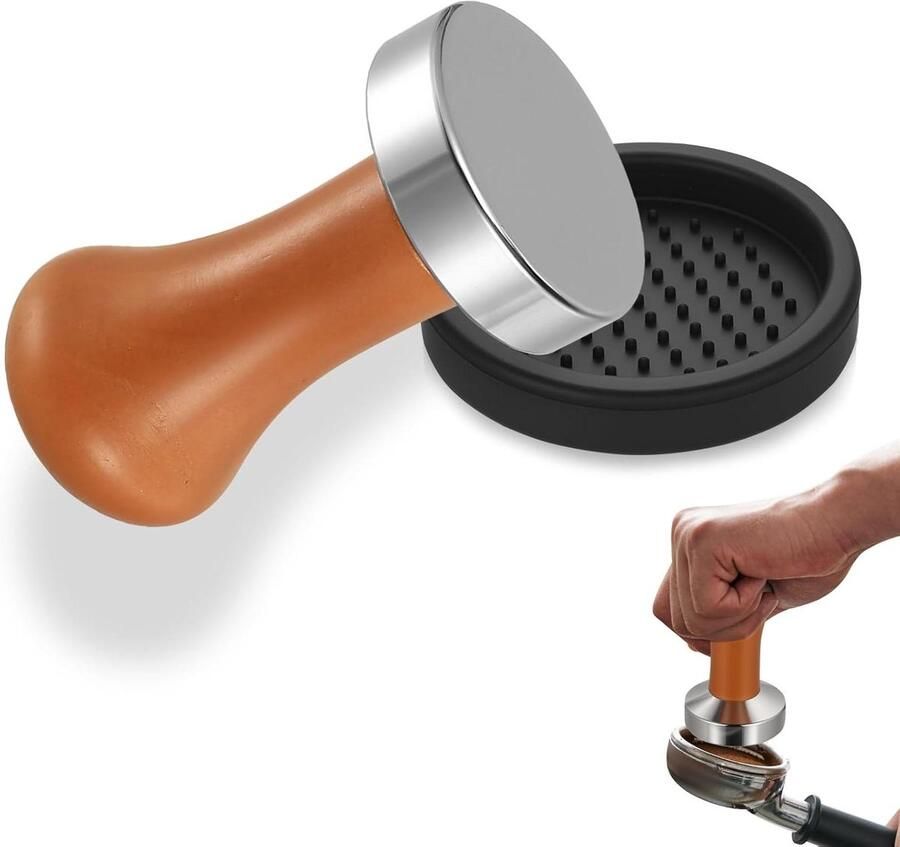 Koffie Tamper Espresso Stamper Espresso Bereiden Platte RVS Basis 51 mm Houtkleurig