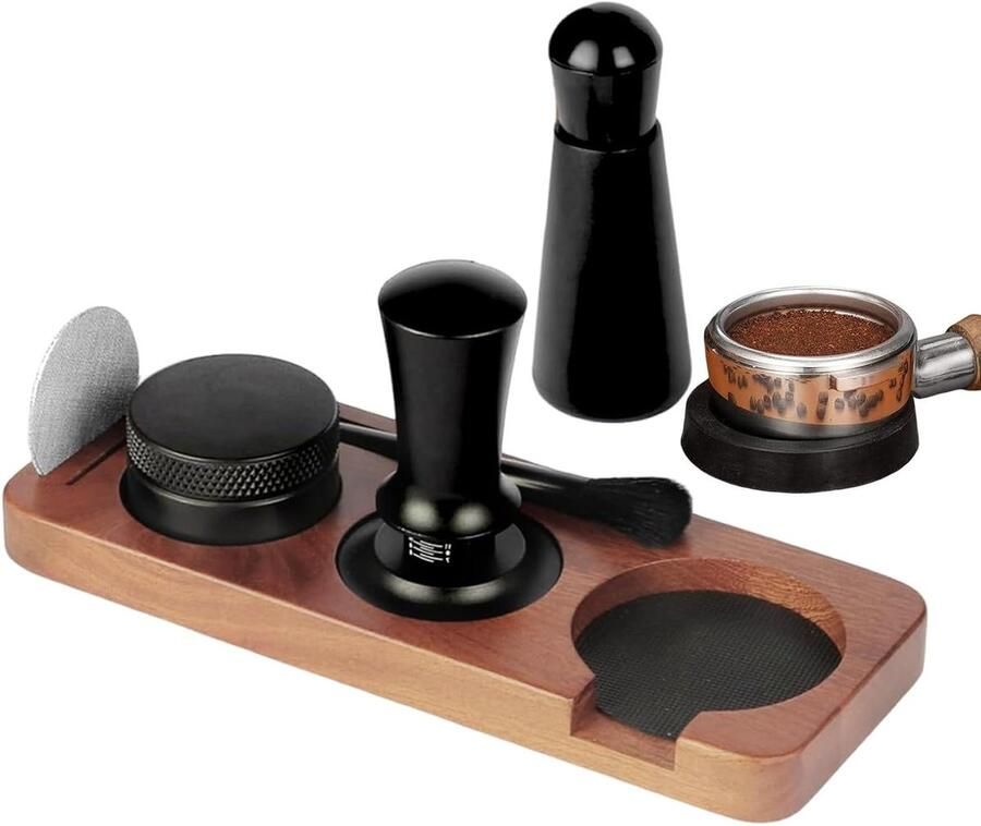 Koffie Tamper Espresso Stamper Gelijkmatige Extractie 7-delig Gereedschap 58 mm Basis Zilver