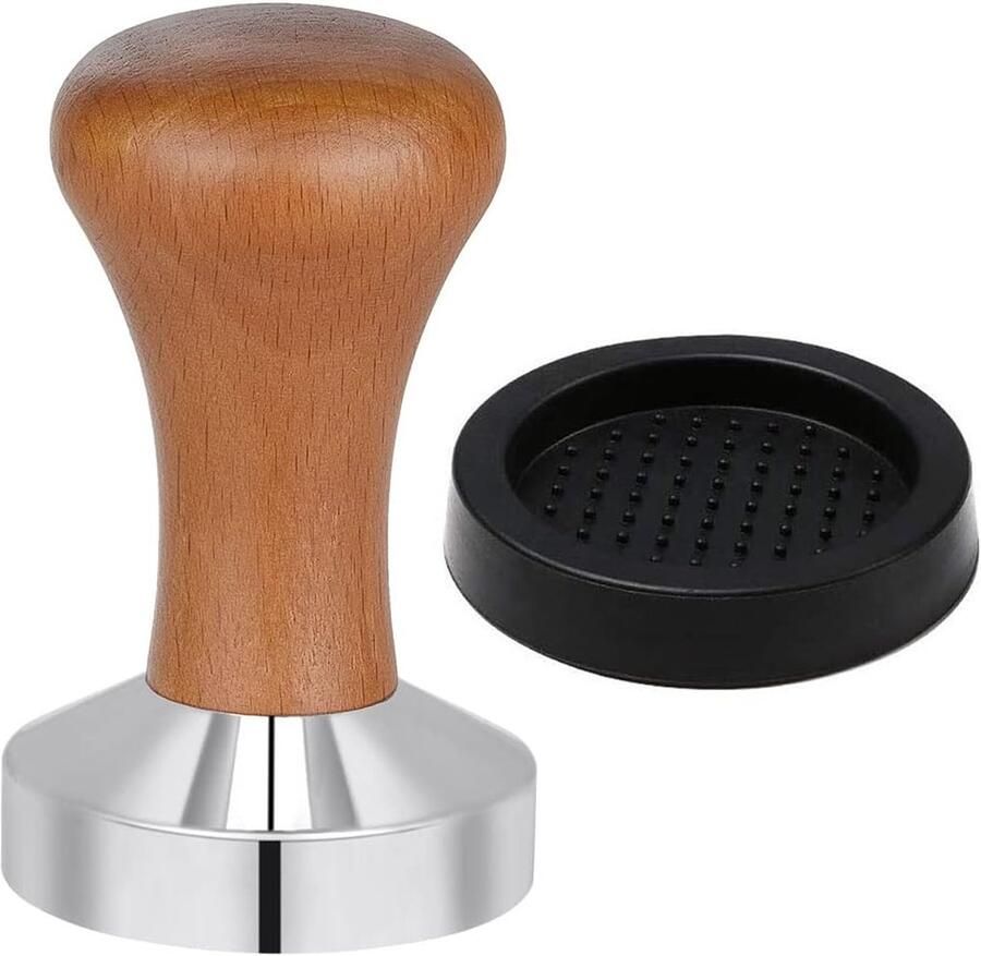 Koffie Tamper Espresso Stamper Perfecte Espresso Gekalibreerd Mechanisme 51mm Houten Handvat RVS Zilver