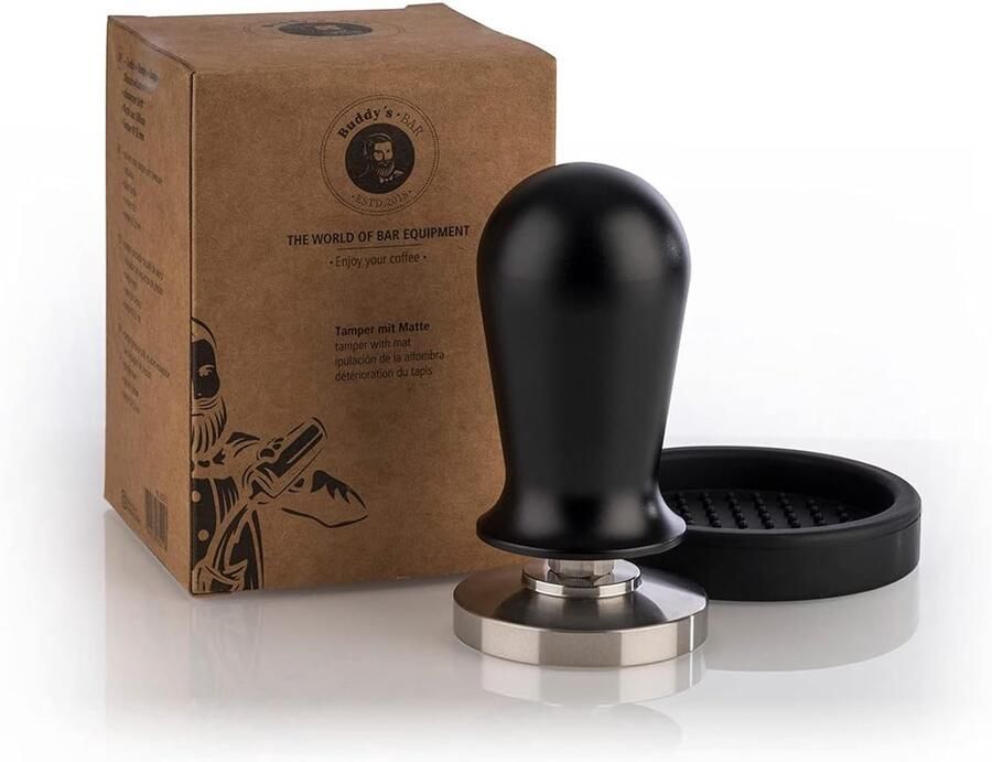 Koffie Tamper Espresso Verdichter Barista Kwaliteit Met Siliconenmat 51 mm Basis 10 cm Zwart