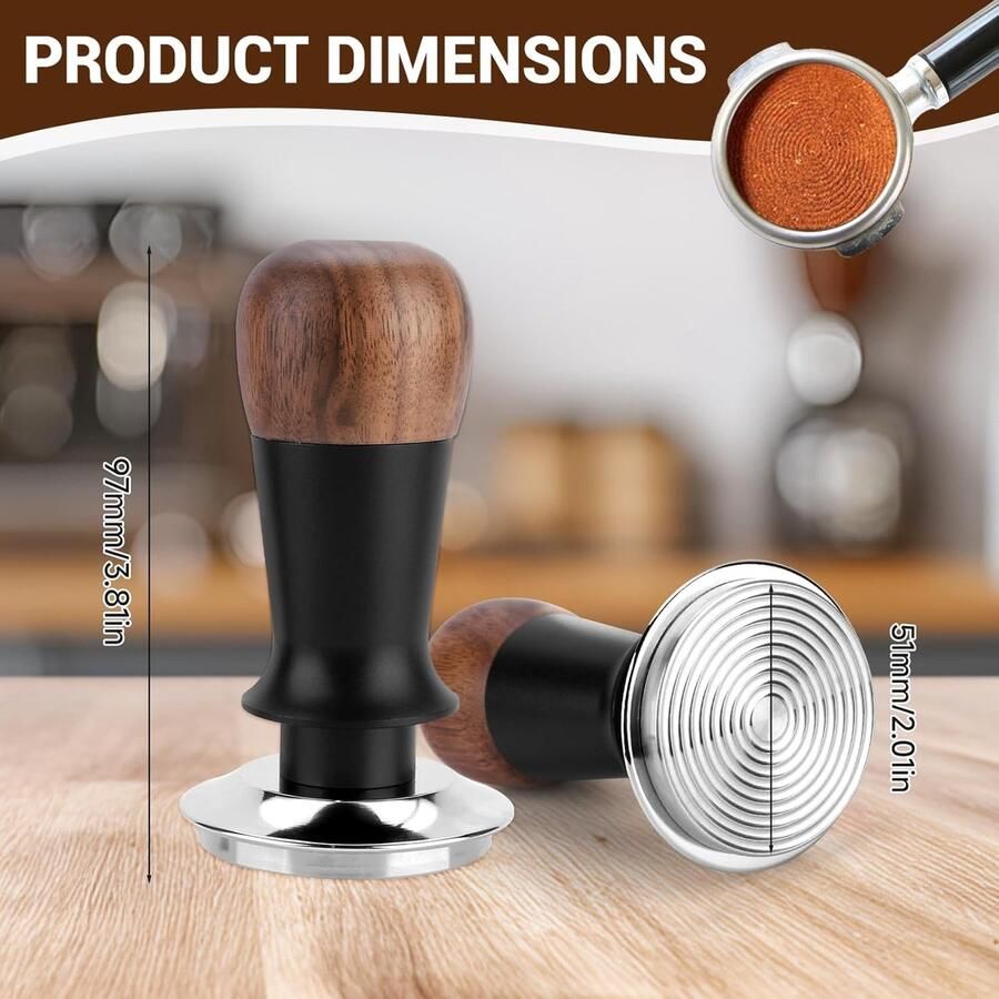 Koffie Tamper Koffiestamper Espresso Perfecte Espresso Bereiden Veerbelast Zelfnivellerend 51mm Hout Roestvrijstaal