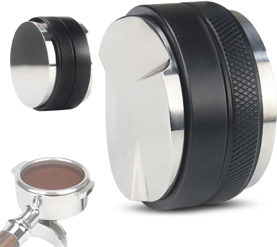 Koffie Tamper Leveler Distributietool Aanstampen Espresso Bereiding Verstelbare Diepte Dubbele Kop 53 Mm Zwart