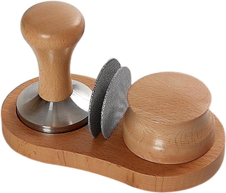 Koffie Tamper Mat Houten Perspad Espresso Maken Antislip Houten Basis 17 x 9 cm Beige