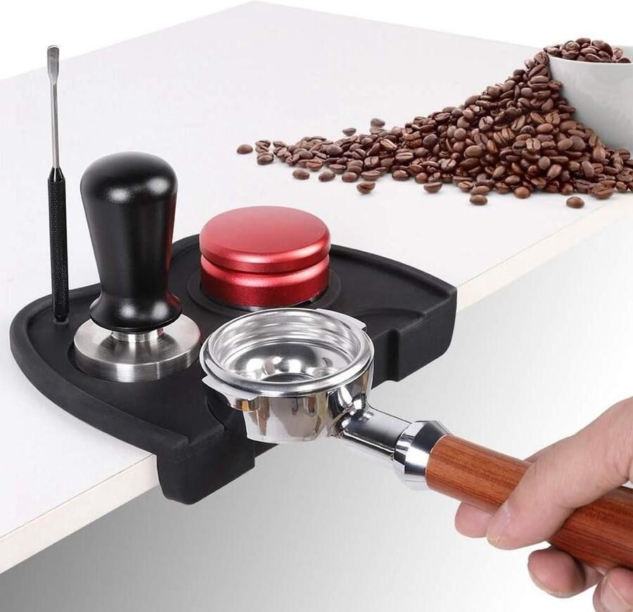 Koffie Tamper Mat Tamperhouder Koffiezetapparaat Barista Werkplek Organiseren Antislip Siliconen 20.5 cm breed Zwart