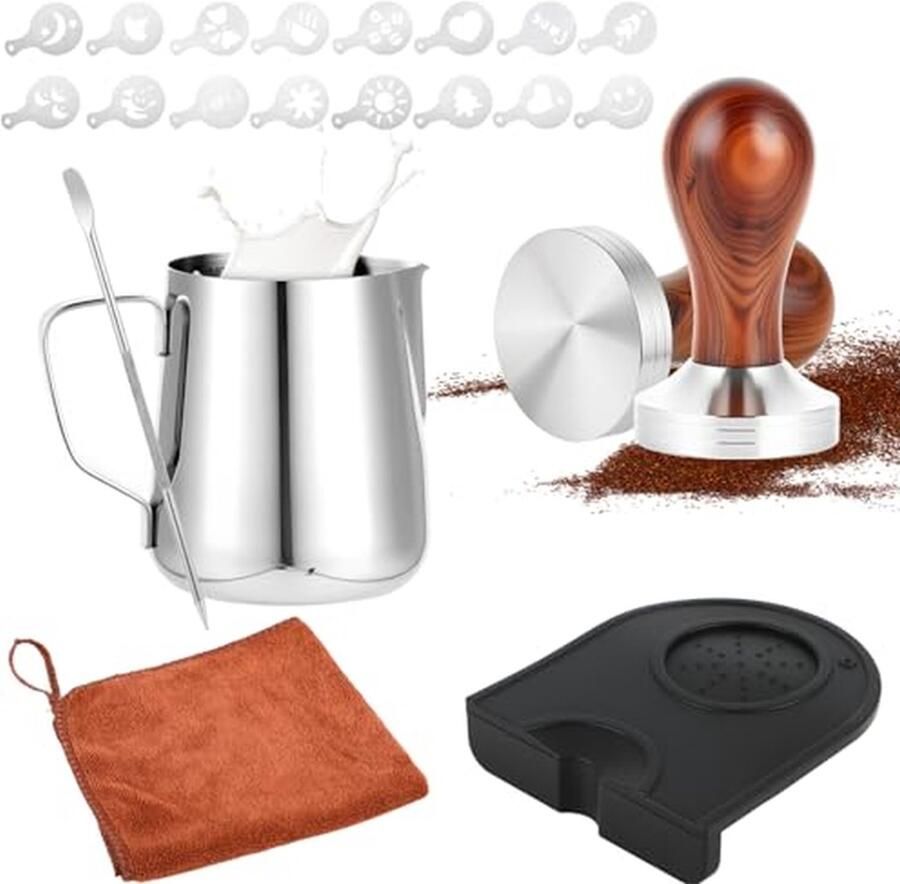 Koffie Tamper Set Espresso Accessoires Espresso Bereiden Gelijkmatige Koffiepersing 51 mm Zilver