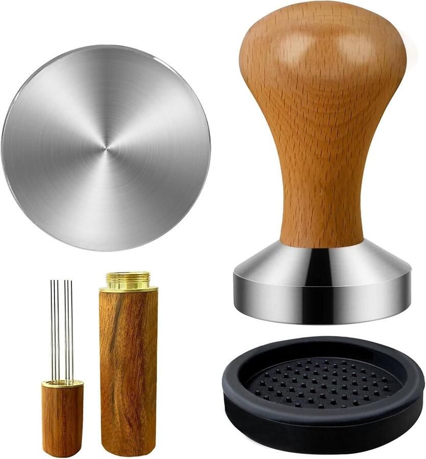 Koffie Tamper Set Espresso Accessoires Koffie Bereiden Met WDT Tool 51 mm Houtkleurig