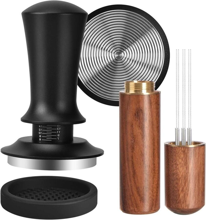 Koffie Tamper Set Espresso Accessoires Perfecte Espresso Maken Roestvrijstalen Basis 51 mm Zilver Bruin