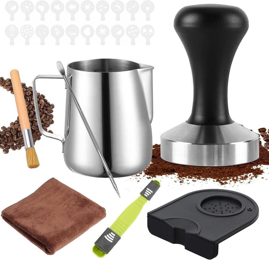 Koffie Tamper Set Espresso Tamper Barista Koffie Bereiden 51mm Roestvrij Staal 350ml Melkkan Hout