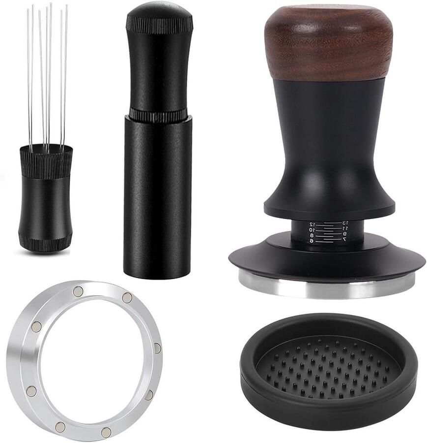 Koffie Tamper Set Espresso Tamper Barista Set Perfecte Espresso Maken Zelfnivellerend en Gekalibreerd 58 mm Zwart