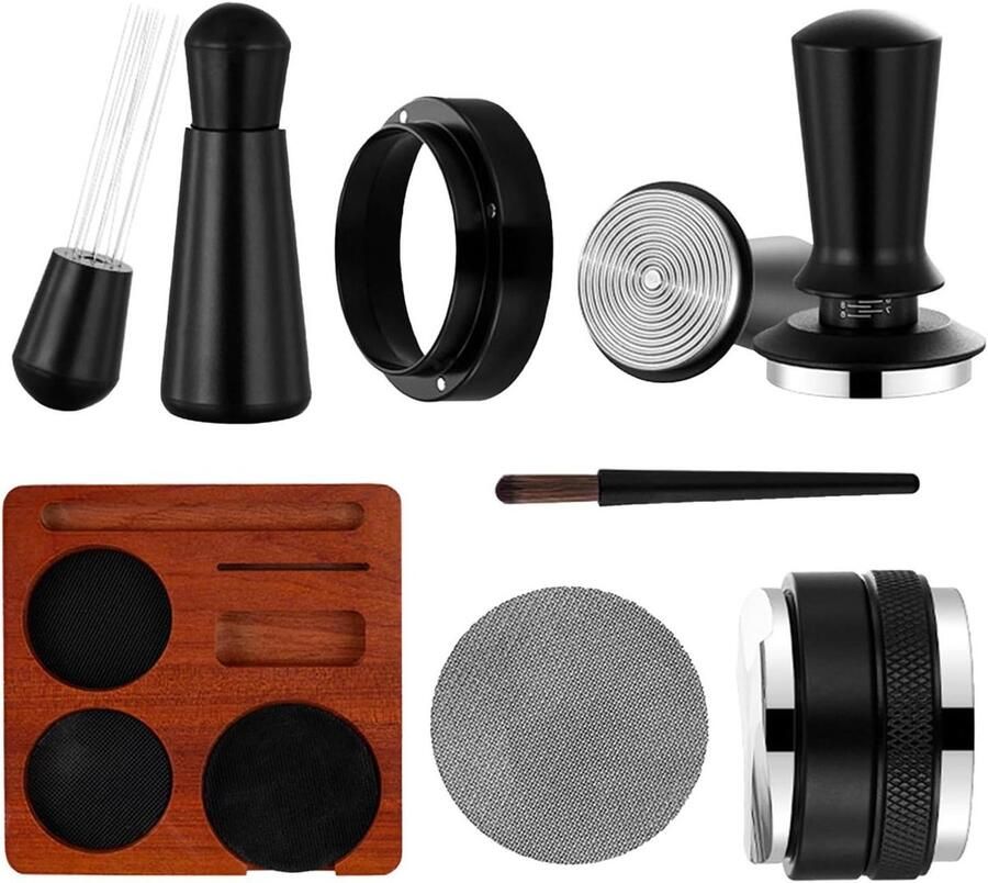 Koffie Tamper Set Doseertrechter Egalisatiehulpmiddel Espresso Bereiden 7-delig Antislip 58 mm Niet gespecificeerd