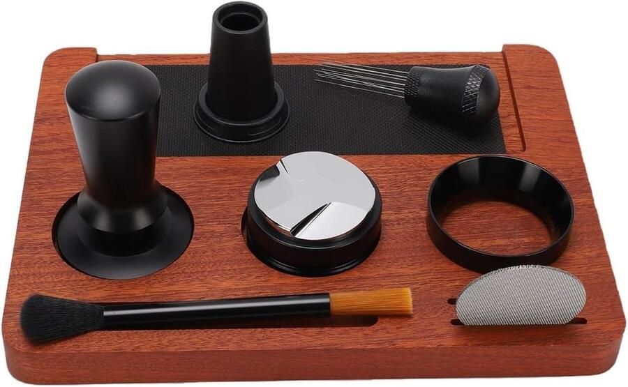 Koffie Tamper Set Koffiemachine Accessoires Espresso Bereiden Compleet 7-Delig 51mm Houtkleur