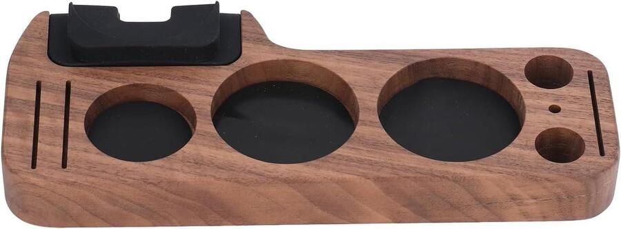 Koffie Tamper Station Aanstampstandaard Portafilter Espresso Bereiden Massief Walnoothout 25 cm Bruin