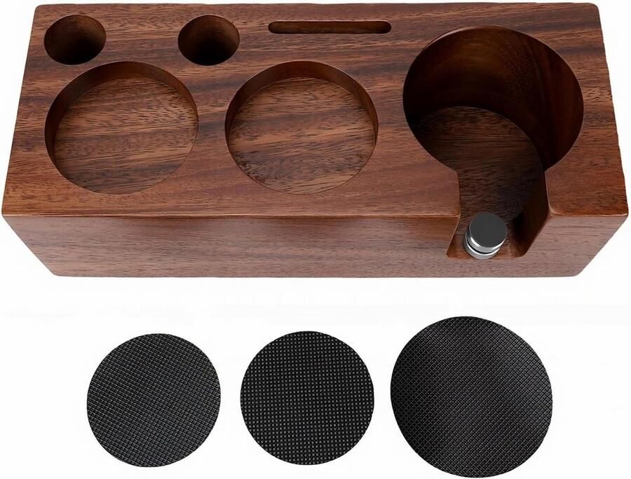 Koffie Tamper Station Barista Tool Houder Espresso Bereiden Walnoothout Constructie 23.8 x 7.5 x 10 cm