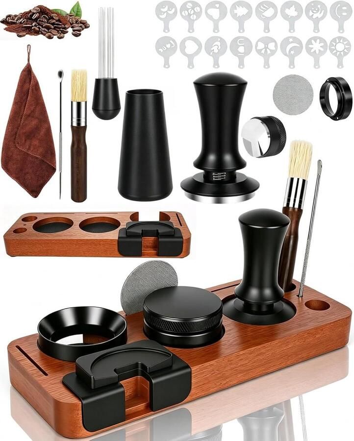 Koffie tamperset Espresso tools Perfecte espresso maken All-in-one baristaset 51 mm 25 stuks Zilver