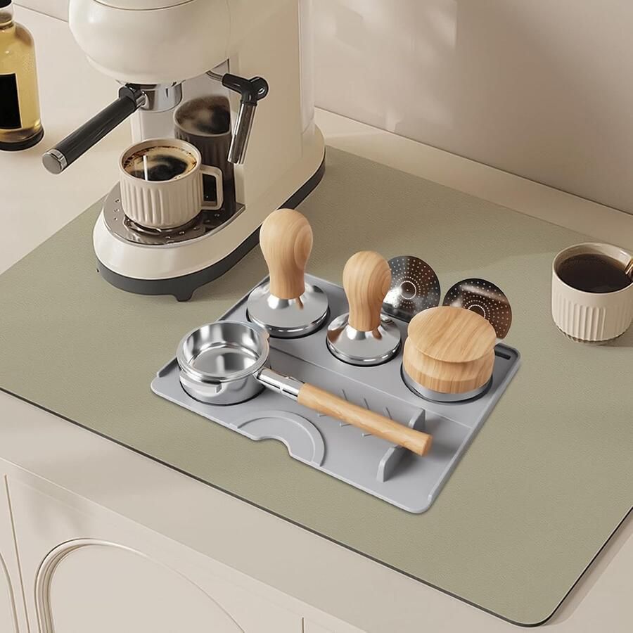 Koffie Tamping Mat Tamppad Portafilter Espresso Bereiden Geïntegreerde Houder 24 x 19 cm Zwart